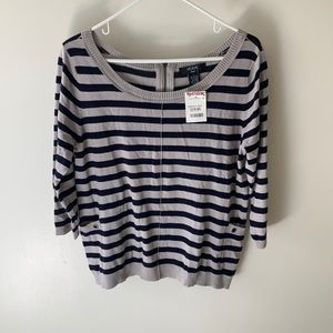 NWT VERVE AMI grey with black stripes sweater cowl neckline zippered back Sz Lg